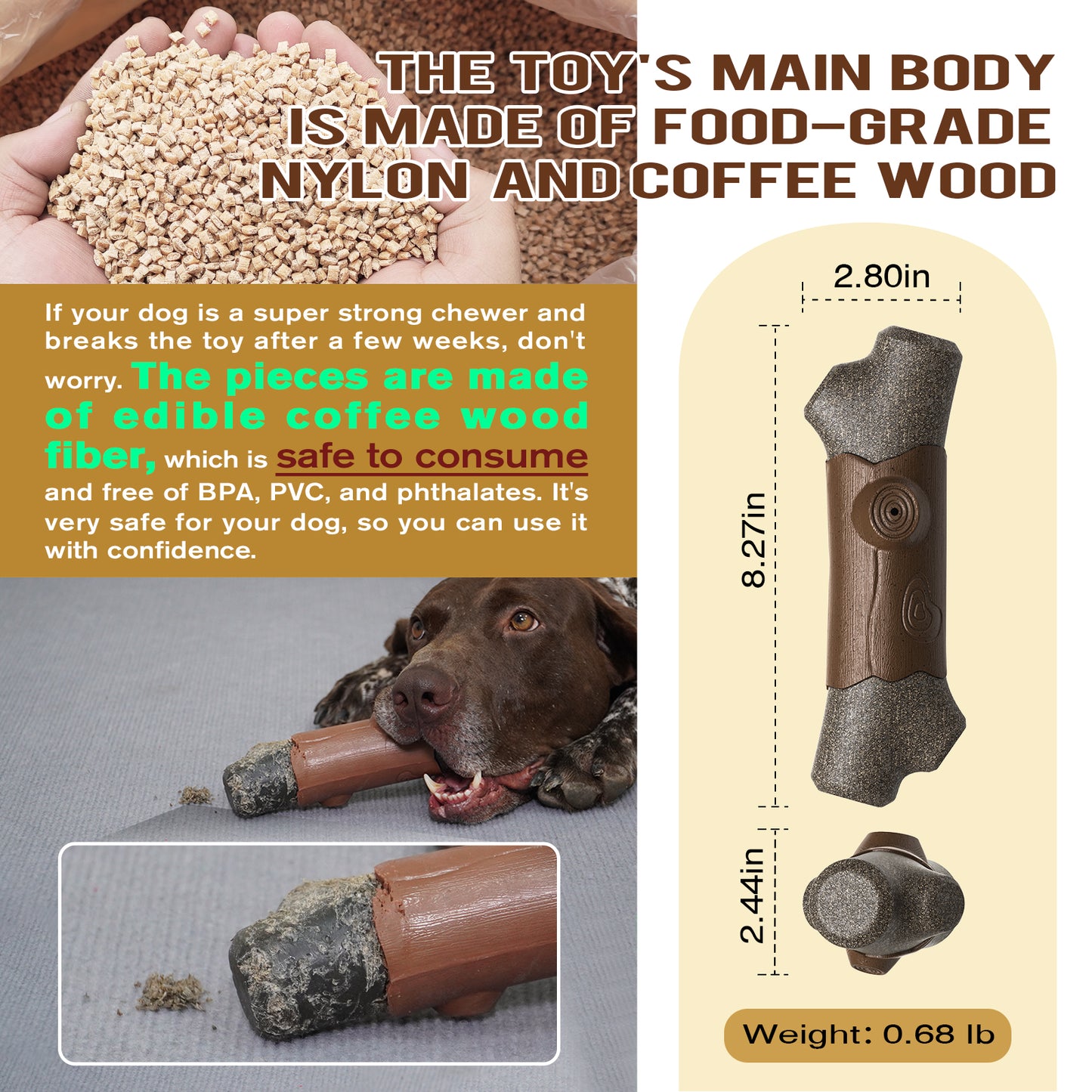 Crixal Dog Chew Toy – Durable Bone for Aggressive Chewers (Brown)