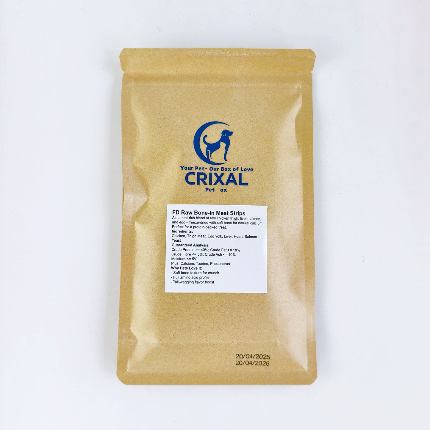 Crixal FD Raw Bone-In Meat Strips – 50g | Whole Protein Boost for Dogs