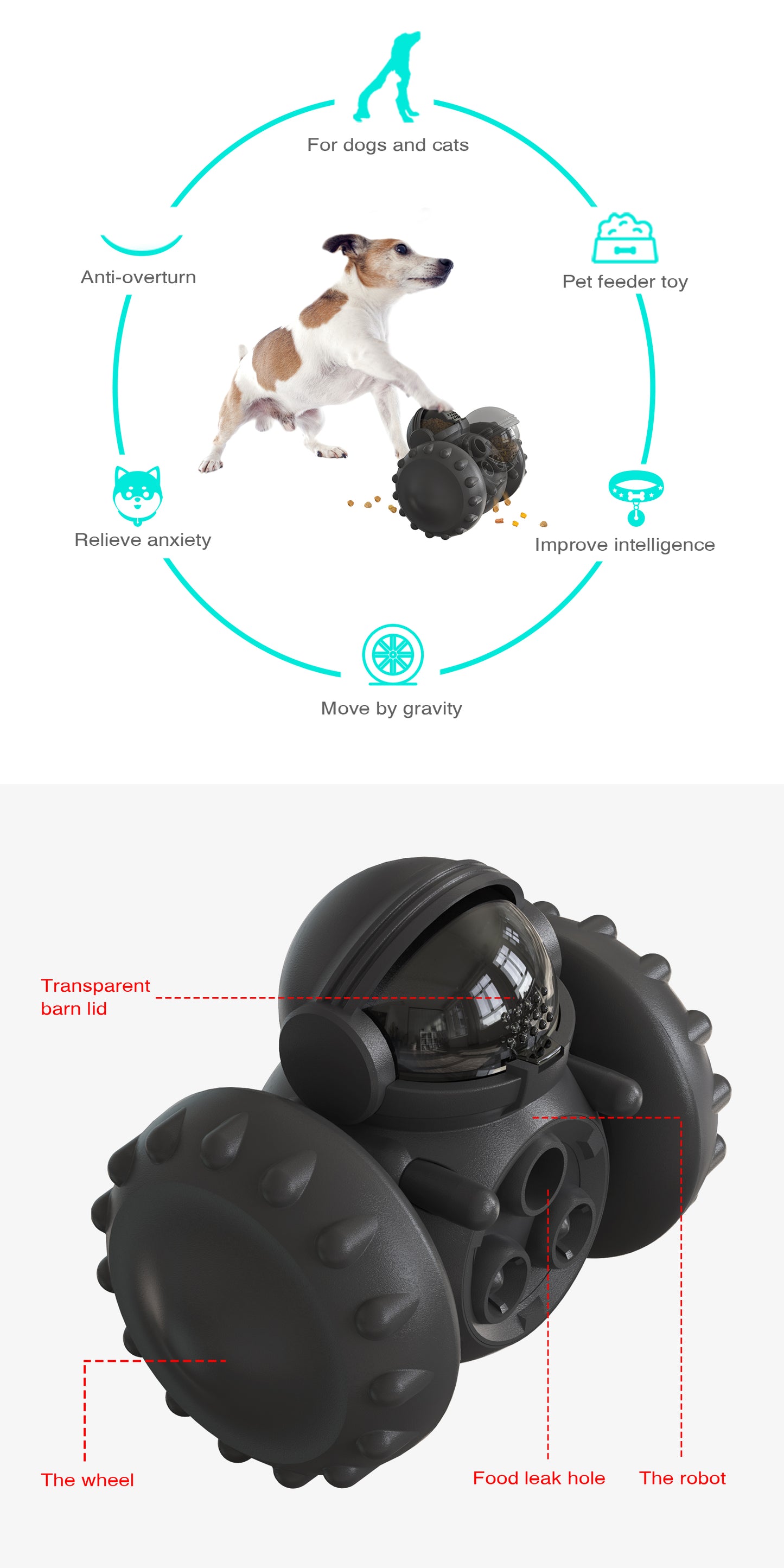 Crixal Dog & Cat Treat Toy – Astronaut Roller (Black)