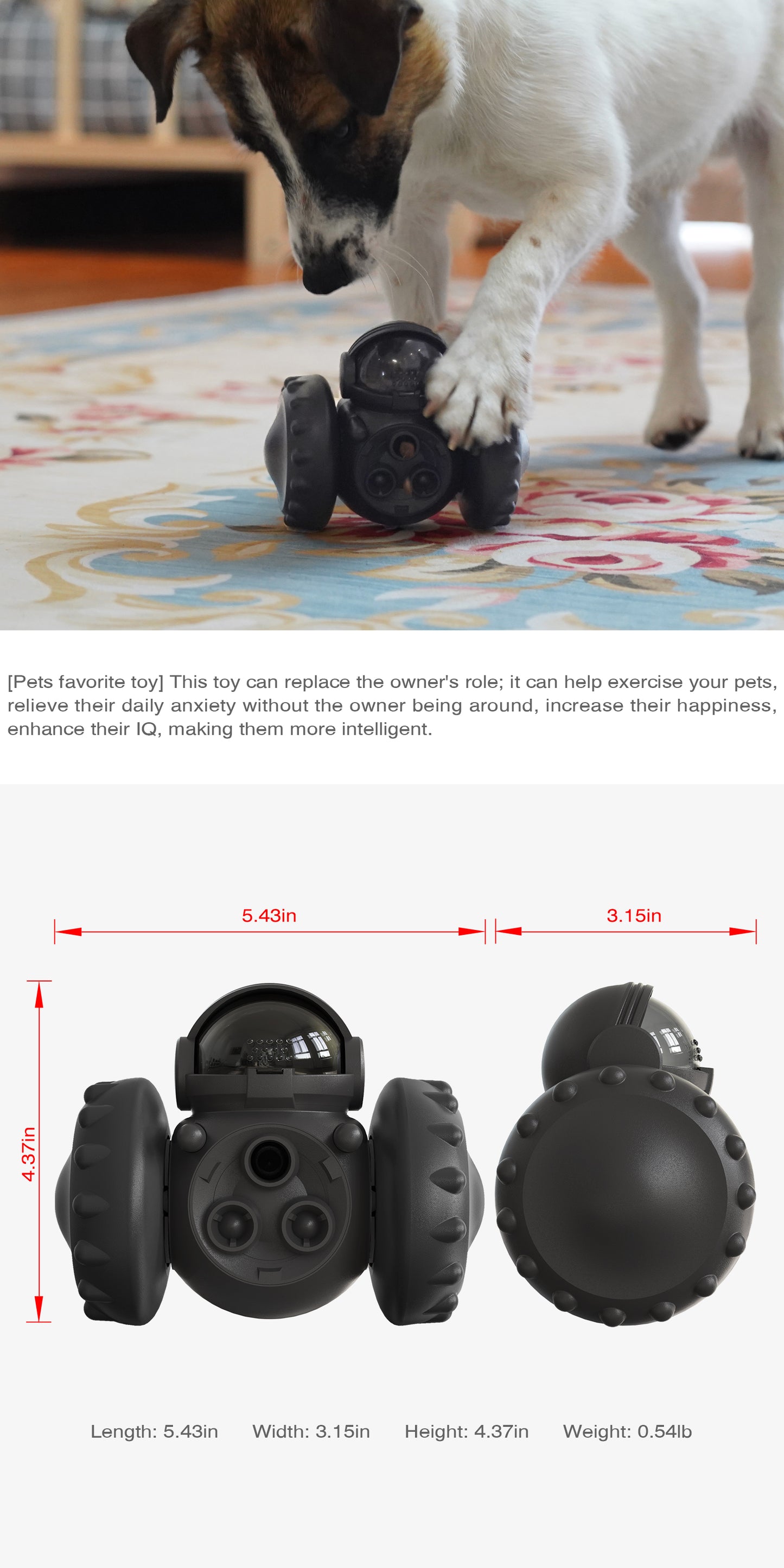 Crixal Dog & Cat Treat Toy – Astronaut Roller (Black)