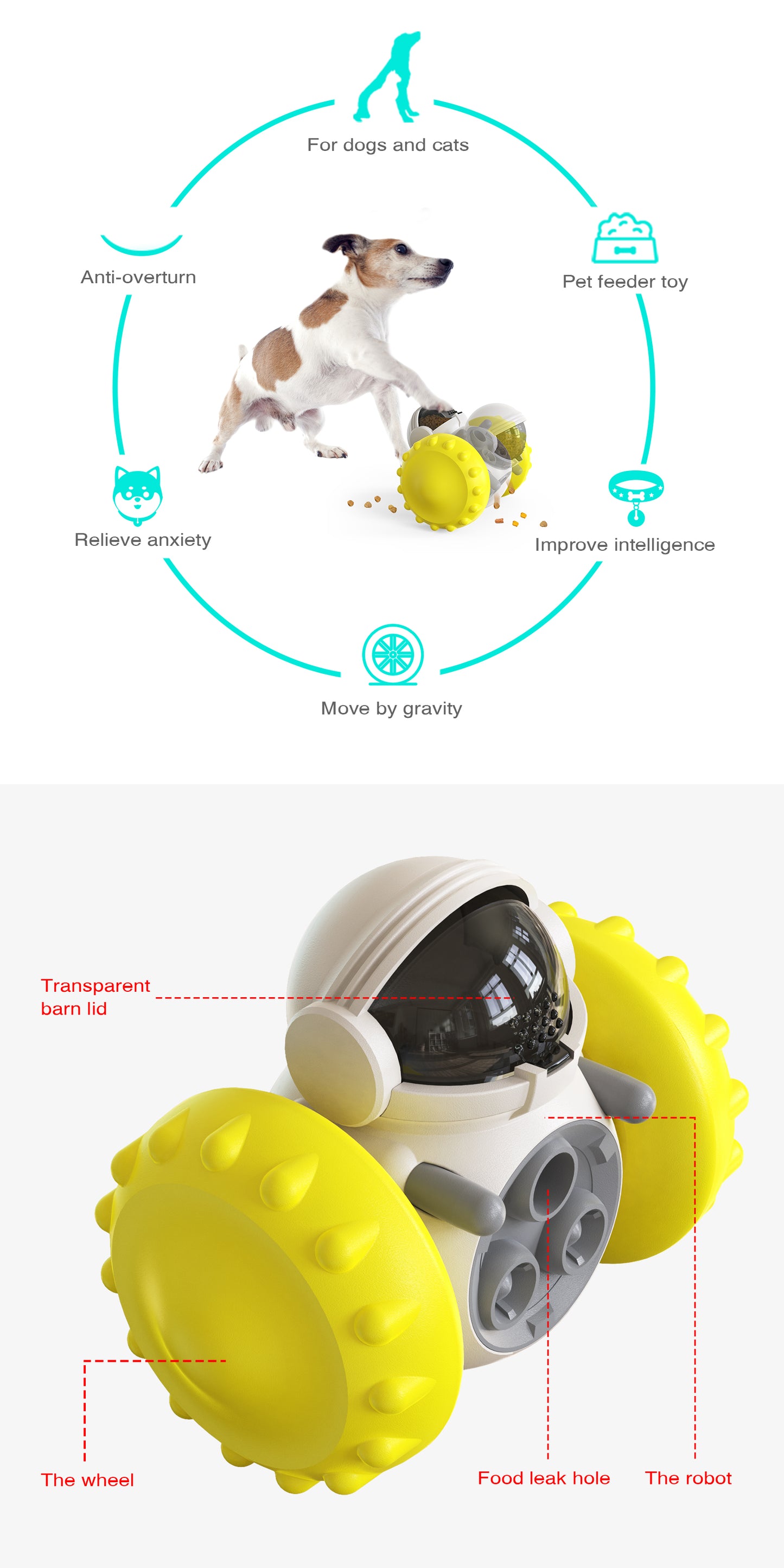 Crixal Dog & Cat Treat Toy – Astronaut Roller (Yellow)