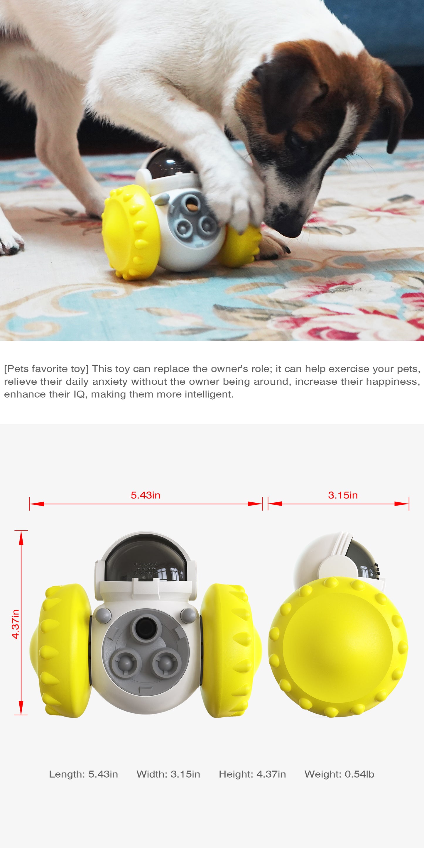 Crixal Dog & Cat Treat Toy – Astronaut Roller (Yellow)